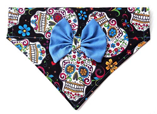Small Medium 2 in 1 Sugar Skull Dog Bandana Bow Cinco de Mayo Day of the Dead