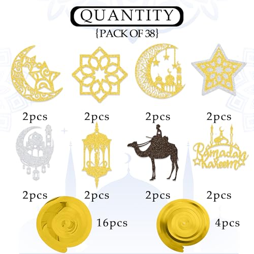 38PCS Ramadan Mubarak Decorations Umrah Mubarak Hang Swirl Star Moon Lantern Decor Sign for Eid Festival Muslim Islam Party Decoration Supplies - Image 5