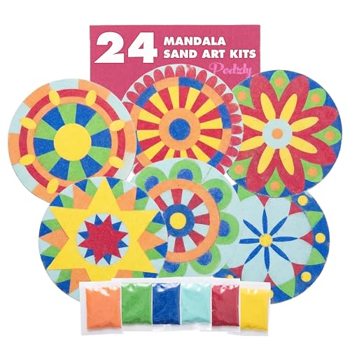 Podzly Sand Painting Mandala Coloring Craft Kits 24 Piece for Kids Ages 5+
