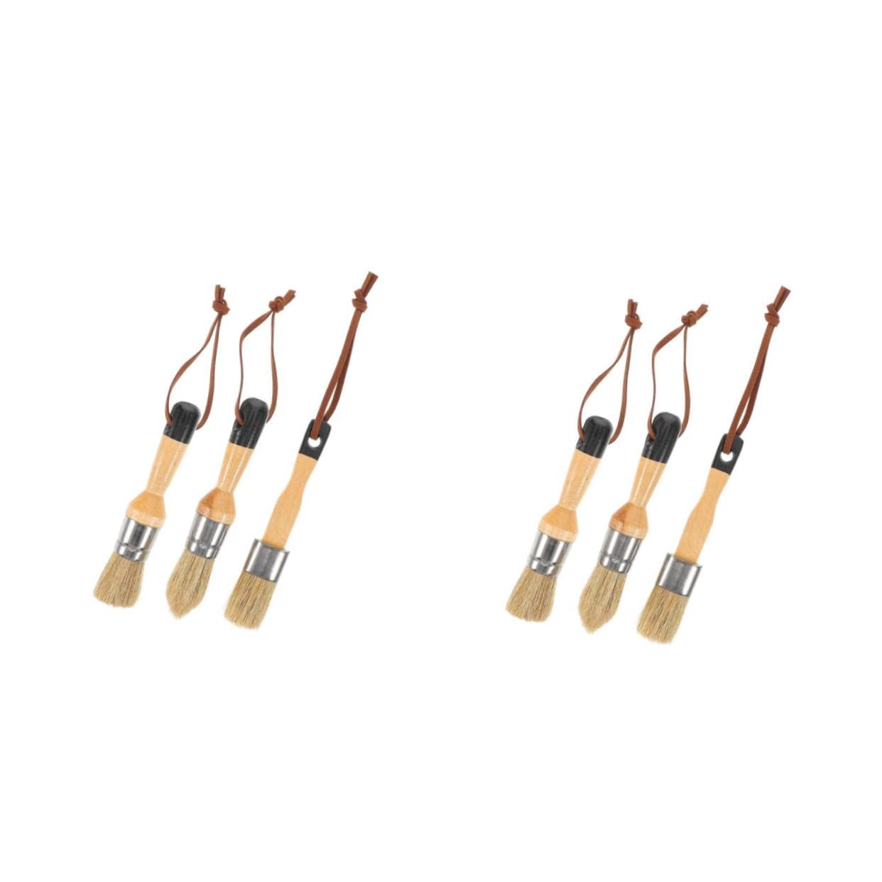 NUOBESTY 2 Series Juego De Pincel De Cera Pintar Casa Disco Oscuro Cuadro Pinceles Interior Artesanía Redondo Equipo Mate Mancha Tiza Brocha De Madera 3 Piezas*2