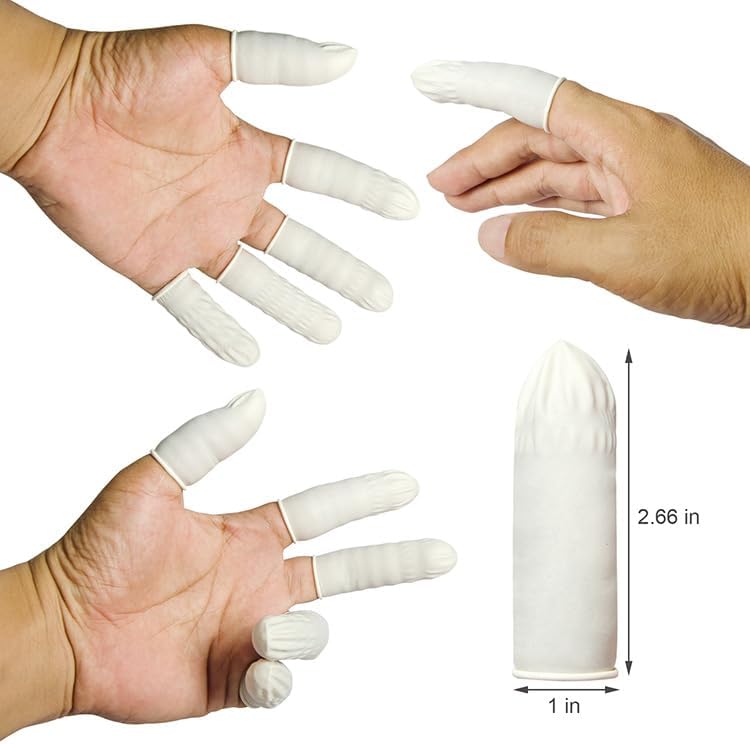 Finger Cots, Finger Gloves, Latex Finger Disposable, Finger Cots Medium, Fingertip, Thumb Gloves Approx 100 Pcs White for Electronic Repair, Handmade, Nail Art (100)