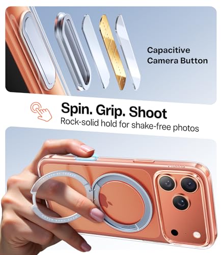 Image of TORRAS Upgraded 360 Rotatable Magnetic Stand for iPhone 17 Pro Max Case | Fit for MagSafe with Ring, Mil-Grade Protection, Camera Control, Anti-Yellowing Slim Case for iPhone 17 ProMax Ostand, Clear
