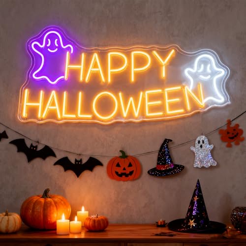Image of Custom Ghost Neon Sign, Personalized Halloween Light Up Signs for Wall, Window, Room, Home, Party, Indoor, Business