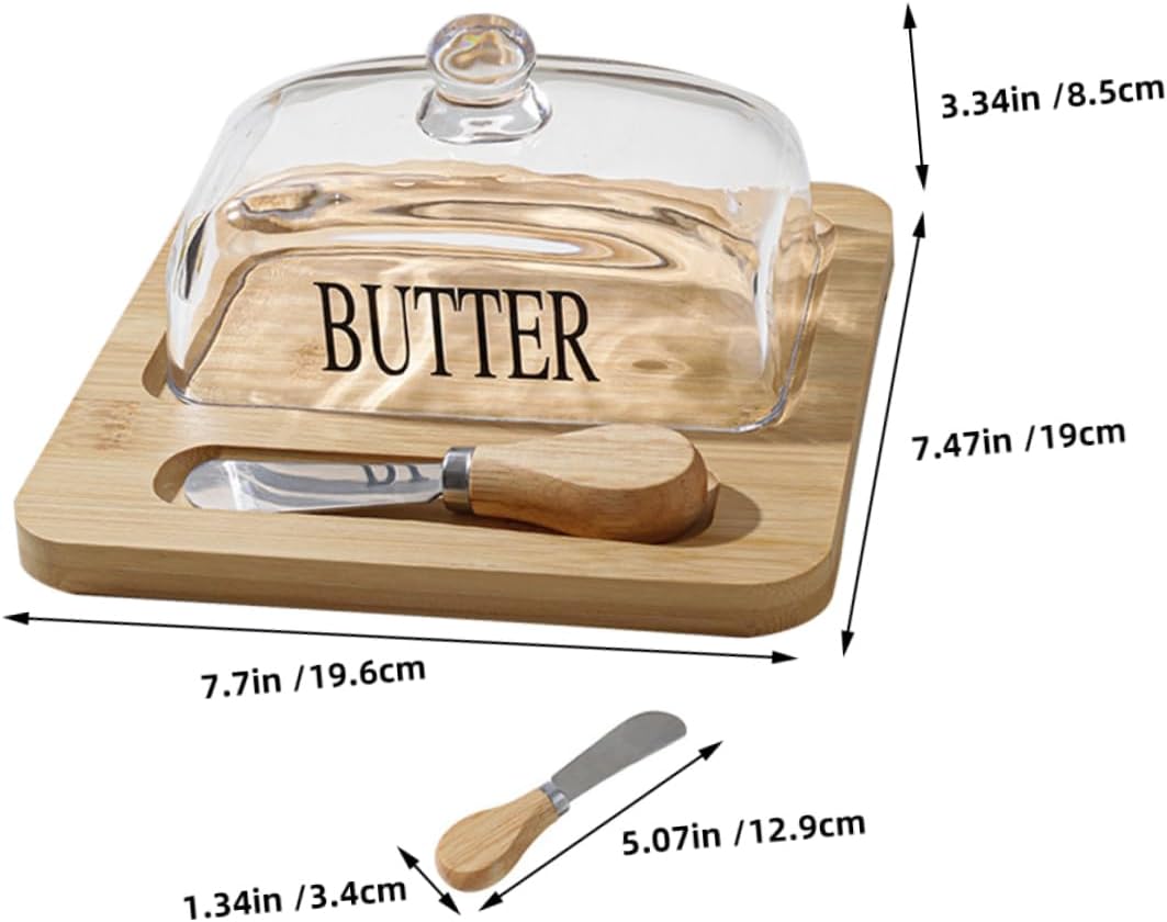 PRETYZOOM 1Set Butter Storage Box with Glass Lid and Metal Cutter Square Butter Dish for Easy Cutting and Refrigeration for Kitchen and Dining Use