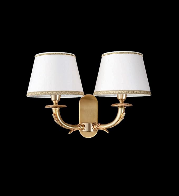 ILAB Klassieke wandlamp 2-lampen messing antiek goud met stoffen paraplu's ivoor licht PR 6649/A2