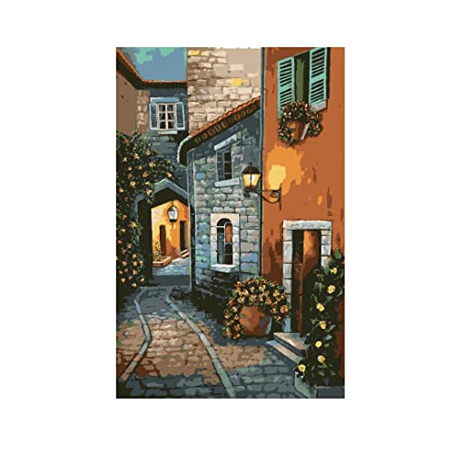 Image of RANGOLI 100% Cotton Stretched Canvas Painting 400 GSM, Framed European Street Abstract Wall Art for Living Room, 3D Paintings for Wall Decor (24 x 36 Inch With Frame)