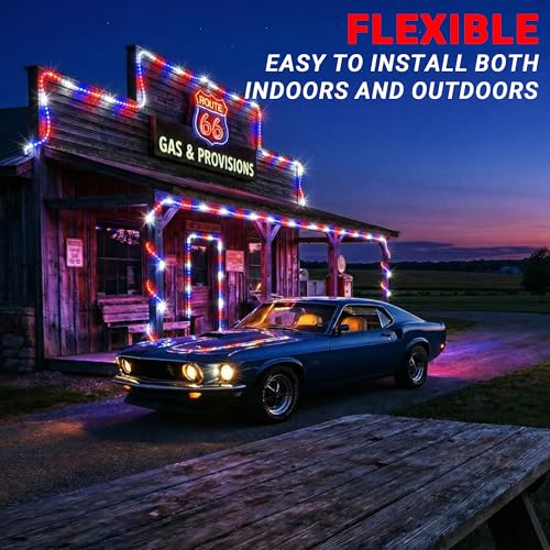 Image of 100ft Rope Lights For Outside,Connectable Flexible Tube Lights with 8 Modes Controller, Waterproof Red /Blue /White LED Rope Lighting for Deck,Garden,Pool,Patio,Bedroom,Indoor & Outdoor Landscape Light