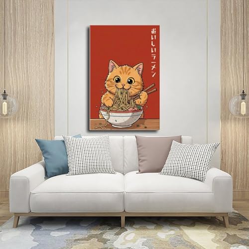 Tableau chat ramen toile de qualité supérieure 50x76cm