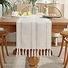 Laolitou Rustic Table Runner with Tassels, Cotton Linen Farmhouse Table Decoration for Holiday Party, Wedding and Dining, 72 Inches, Ivory