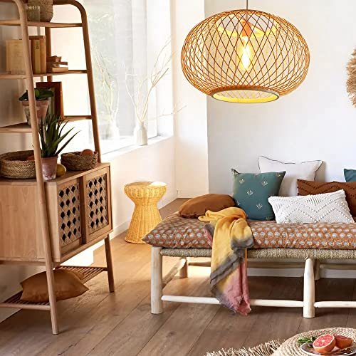 Littleglovo Rattan Light, Handmade Woven Rattan Light Fixture, Modern Rattan Pendant Lamp Shade, Adjustable Rattan Pendant Lights, Natural Wicker Pendant Light (Bulb Not Included)-15.7“ x 11" - Image 3