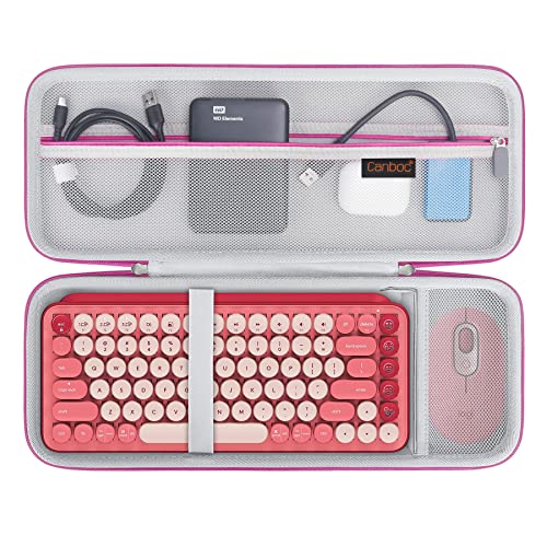 Canboc Hard Carrying Case for Logitech POP Keys Mechanical Wireless Keyboard and POP Wireless Mouse, Mesh Pocket fits Cables, USB Receiver, Spare Keycaps and More Accessories, Raspberry