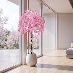 Artificial Cherry Blossom Tree, 6FT Height with 100 LED Lights, Faux Silk Plant in Pot for Home, Office, Wedding, Garden, Party, and Hotel Decorations (6FT White)