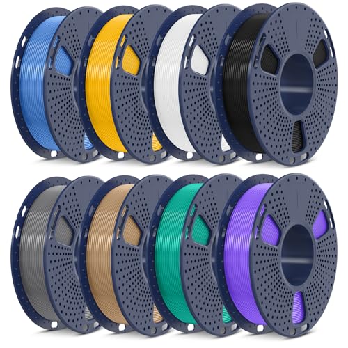 Image of SUNLU 3D Printer Filament, Neatly Wound 250G Spool PLA Filament Bundle, 1.75mm PLA Filament Muticolor, High Compatiblity, 8 Rolls, Black+White+Grey+Burlywood+Purple+Bluegrey+GrassGreen+PureYellow