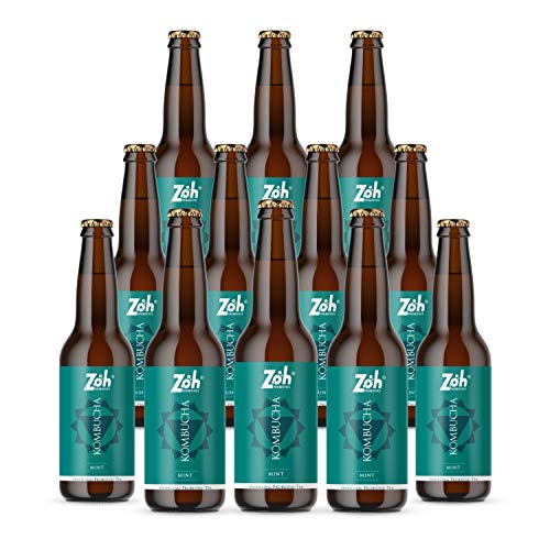 Image of Zoh Probiotics Mint Kombucha|Green Tea With Detoxifying Acids, And Digestive Enzymes. Raw, Unfiltered, And Unpasteurized With Mother. Made With Real Mint Tea (330 Ml, Pack Of 12), 9.8 Kilograms