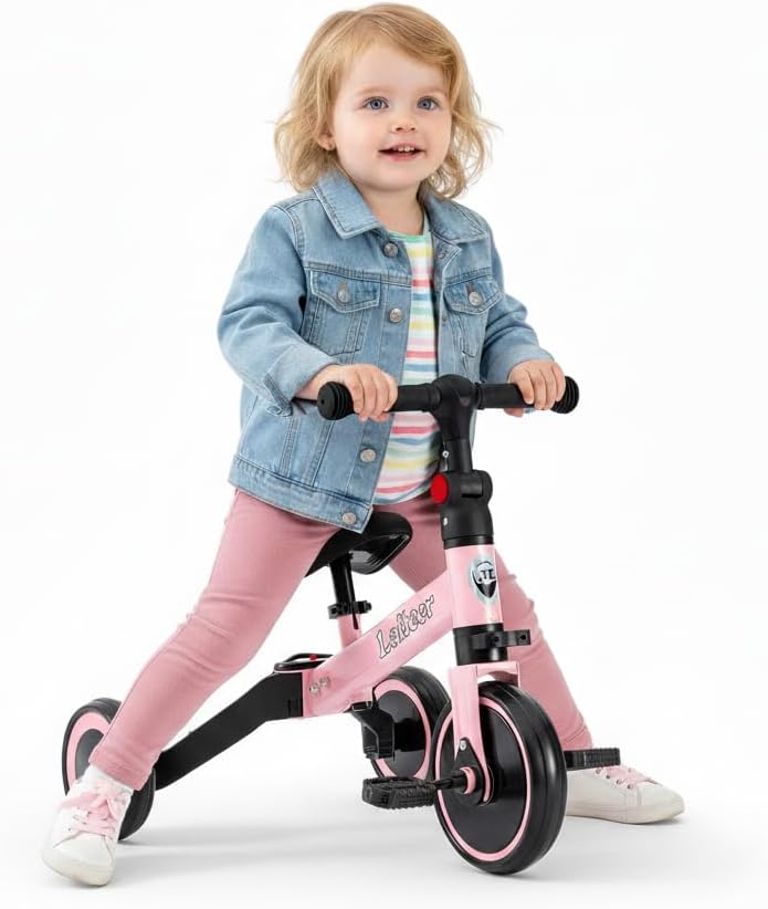 Toddler Balance Bike, 3-in-1 Convertible Trike for 2+ Kids, Ride on Toy with Foldable Rear Wheels, Removable Pedals, Kids Tricycle & Bike, for Boys & Girls Indoor Outdoor