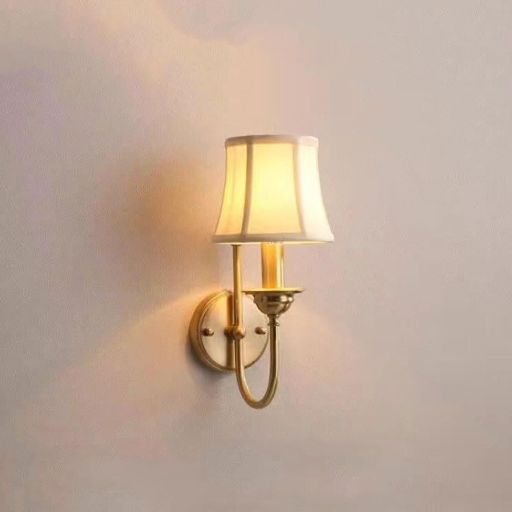 Granestner Minimalist Fabric Wall Sconce - Elegant Copper Wall Light for Bedroom, Corridor, Cafe, and Bar(G)