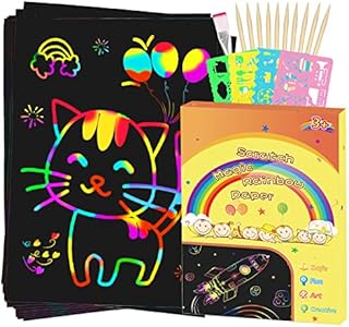 Scratch Paper Art Sets, Magic Scratch Rainbow Crafts Kits Drawing Toys for 3 4 5 6 7 8 9 Years Old Girls Boys, Educational Toys Thanksgiving Crafts Party Games Christmas Birthday Gift