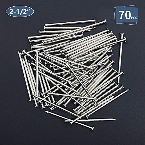 Image of JEGONFRI 70PCS 2-1 /2 inch Nickel Plated Flat Head Nails for Hanging, Wood Nails