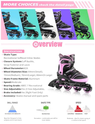 Patines en línea ajustables para niños y niñas con ruedas de poliuretano de alta resistencia 82A 4