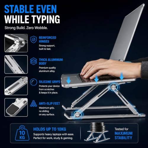 Image of Laptop Stand for Desk, Adjustable Aluminum Laptop Riser, Foldable Ergonomic Notebook Holder with Cooling Design for MacBook, HP, Dell, Lenovo & ASUS (10-17.3 Inch)
