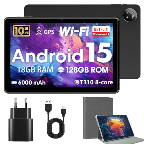 Hasskya Tablet 10 Zoll mit Hülle, Android 15-Tablets,18GB RAM+128GB ROM 1TB Erweiterbar,Widevine L1-kompatibles Octa-Core Tablett mit WiFi 5,HD IPS Touchscreen,6000 mAh,T310-CPU,5MP+8MP Doppelkamera Hasskya Tablet 10 Zoll mit Hülle, Android 15-Tablets,18GB RAM+128GB ROM 1TB Erweiterbar,Widevine L1-kompatibles Octa-Core Tablett mit WiFi 5,HD IPS Touchscreen,6000 mAh,T310-CPU,5MP+8MP Doppelkamera