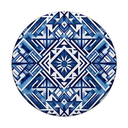 Bohemian Tribal Boho Vintage Blue Aztec Design PopSockets Swappable PopGrip, Black - Image 3