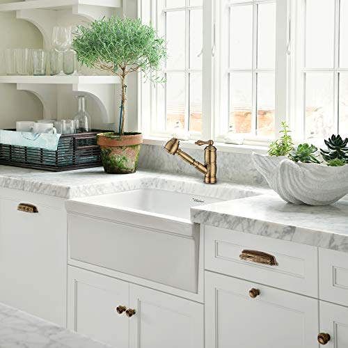 Whitehaus Collection Vintage III Plus Single Hole, Single Lever Faucet with a Pull-Out Spray Head, Antique Brass Whitehaus Collection Vintage III Plus Single Hole, Single Lever Faucet with a Pull-Out Spray Head, Antique Brass