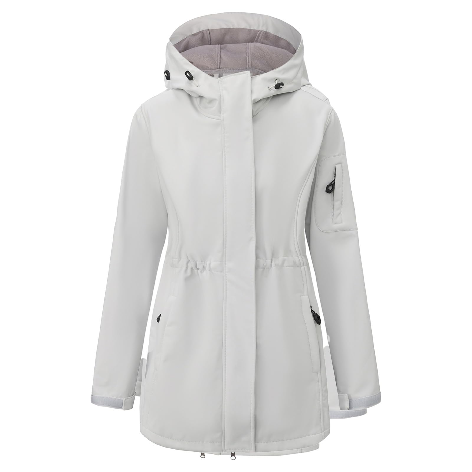 Chaqueta Softshell para mujer, con forro polar, impermeable, cortavientos, cálida, larga, con capucha, para exteriores