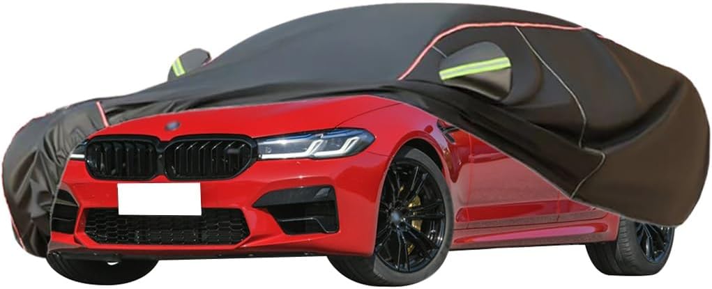 WOLWES Car Cover are Suitable for BMW M5 All-Weather Windproof, Snowproof, Rainproof, UV-Protected and Breathable All-Season Universal with Side Door Zip Oxford Cloth Car Cover (Color : White)