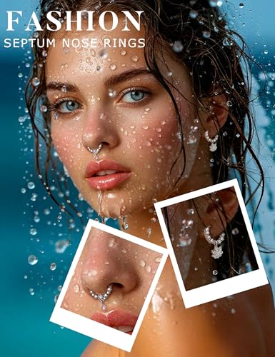 Drperfect 8Pcs Nose Rings Hoops for Women, 316L Surgical Steel Septum Clicker Rings Hinged CZ Silver Nose Ring Hoop 16G Eyebrow Lip Cartilage Tragus Rook Helix Conch Daith Piercing Jewelry 8mm/10mm2