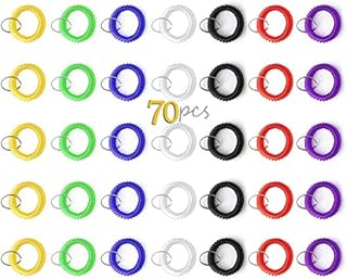 sansheng Pack of 70 Wrist Coil Keychain,Wrist Coil Key Ring,Stretchable Coil Keychain Bracelet,Plastic Coil Wrist Keychains(7 Colours)