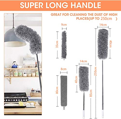 Kit de espanador de microfibra para casa, espanador telescópico, kit de limpeza de espanador inclui