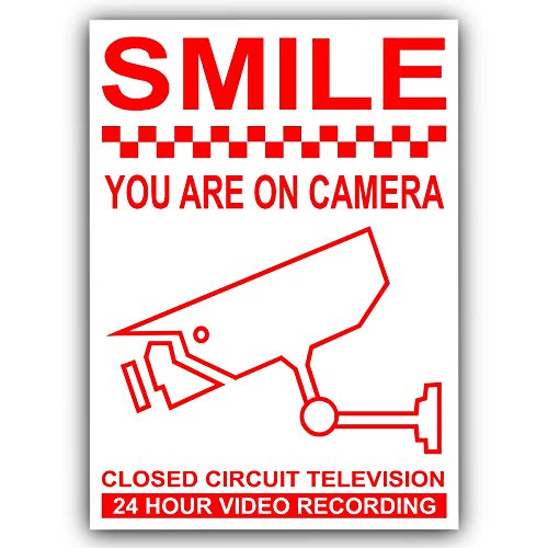Platinum Place - Pegatinas de Advertencia de Seguridad para cámara de vídeo CCTV (6 Unidades, 120 mm), diseño de Smile You Are On Camera, Color Rojo