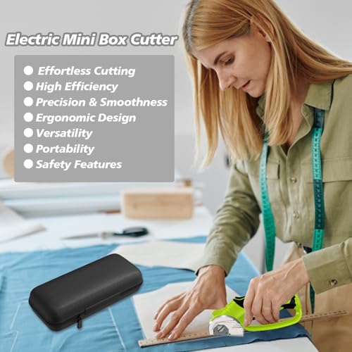 Image of Cordless Electric Scissors, 4V Rechargeable Box Cutter & Cardboard Cutter with LED Light, Safety Lock - Rotary Cutter for Fabric, Leather, Carpet, Plastic, Crafting, Sewing with Storage Box (Green)