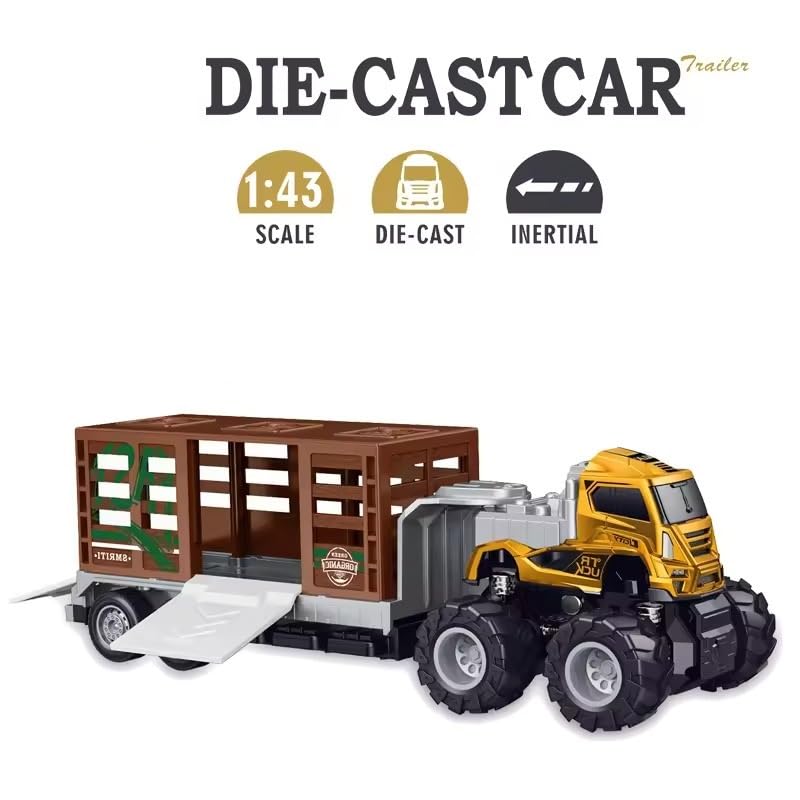 Image of Friction Powered Animal Car Carrier Container Truck Metal Die cast Models Animal Transport Toy for Kids boy Truck Pull Back Vehicle Miniature Toys Gift (Pack of 1, Multicolor)