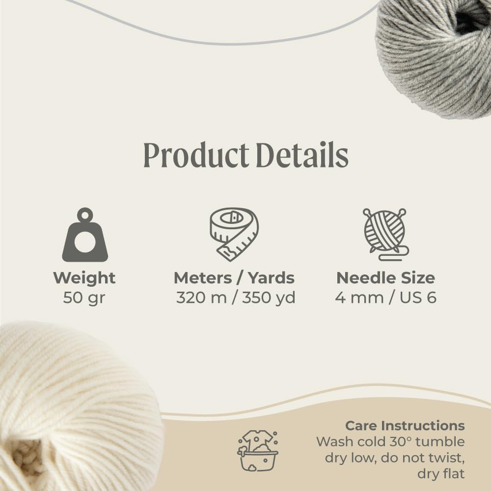 Wonder Yarn DK Weight 4-Pack, Superwash Merino Wool Blend, Soft and Durable Yarn for Knitting and Crocheting, Machine Washable, Available in 12 Colors, Snow