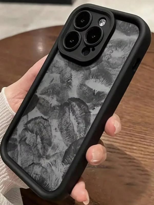 Image of COVERLY Lips Back Case Cover Compatible for iPhone 12 Pro | Hot 3D Sexy Lips Retro Embossed | 360 Camera Protection | Lipstick Kiss Cute Soft Touch Liquid Silicone Phone Case Cover (TPU | Black)