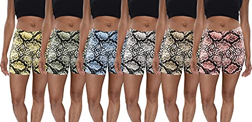 Sexy Basics Womens 6 Pack Buttery Soft Brushed Active Yoga Stretch Mini -Bike Short Boxer Briefs (6 Pack -Snake Skin, 4X) #TOP2