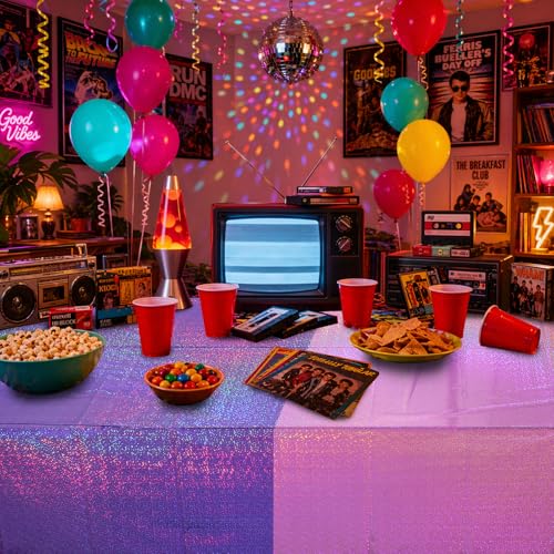 Image of FunnyPars 3 Pack Iridescent Pink Purple and Blue Kpop Plastic Tablecloths, Disposable Rectangle Table Covers, Holographic Metallic Foil Tablecloth Party Decorations for Kpop Birthday, 54x108 Inch