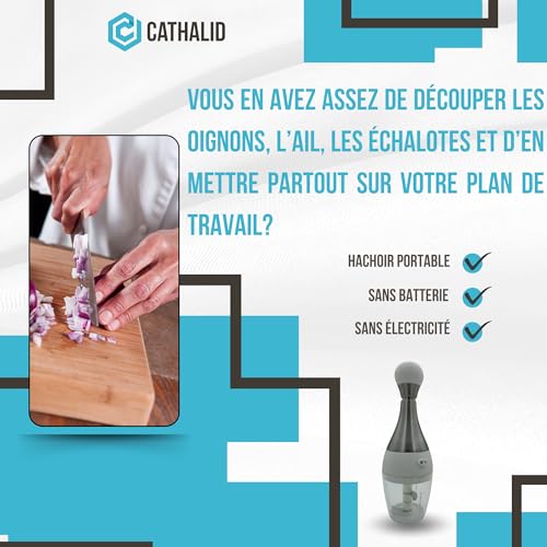 Mini hachoir manuel | Coupe oignons CATHALID, ail, légumes et condiments ultra-pratique, cuisine rapide et sans effort, appareil portable avec 3 lames rotatives et bol antidérapant. – Image 3