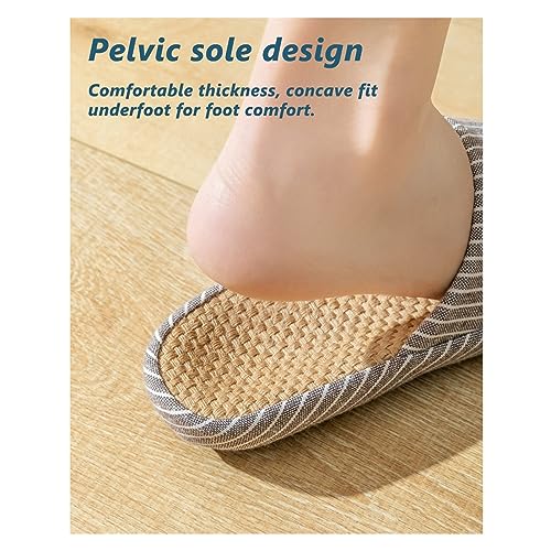 YCKEGEW Women Mens Unisex Slipper Arch Support Cotton Flax Slippers Casual Open-Toes Slippers Breathable Shoes Home Slippers Lightweight Non-Slip Sandals (Color : Navy, Size : EU39-40)4