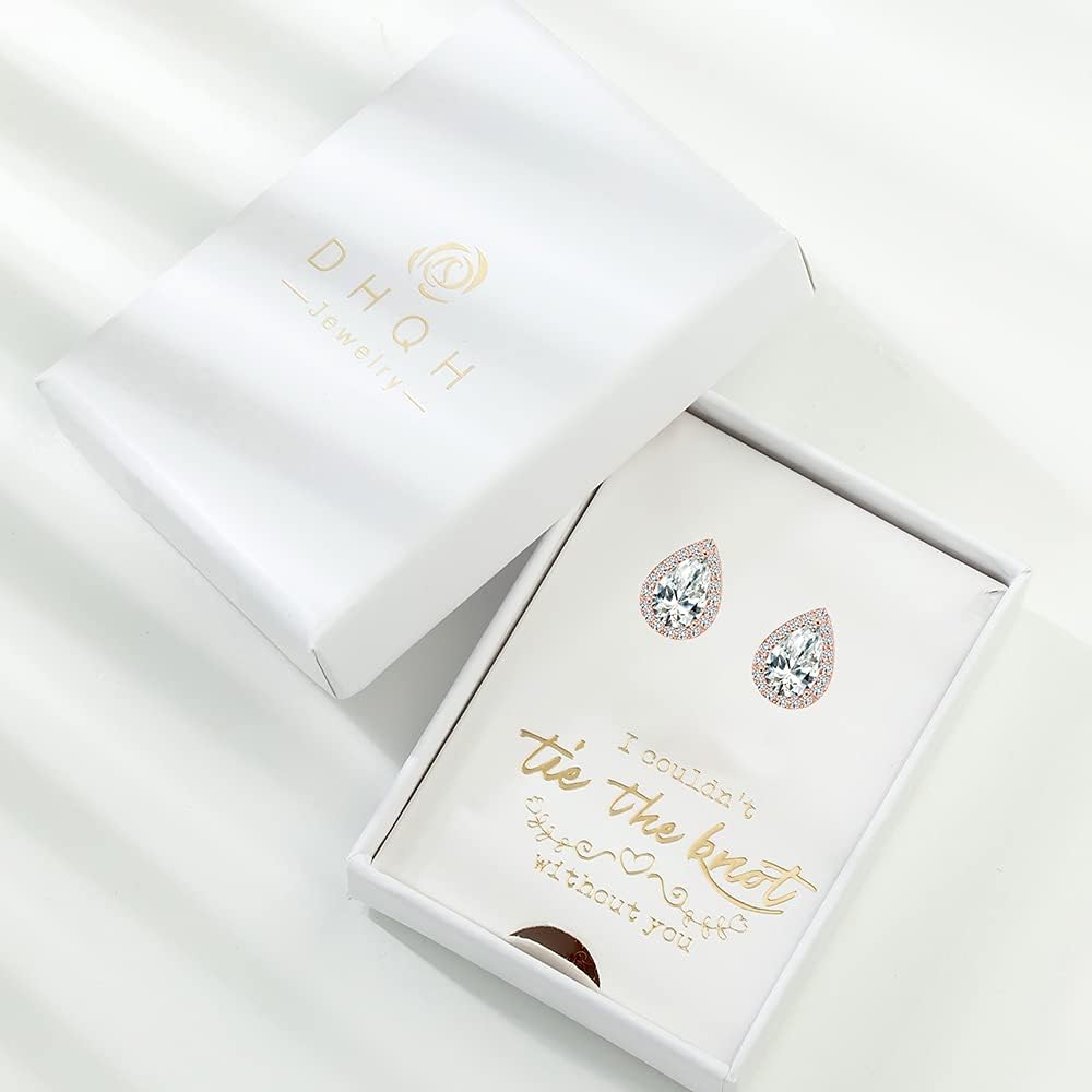 Bridesmaids Gift Set of 6 or 4 Stud Earrings Rose Gold Knot Bridesmaid Earring for Women I Couldn’t Tie a Knot Without You Wedding Proposal hypoallergenic Jewelry