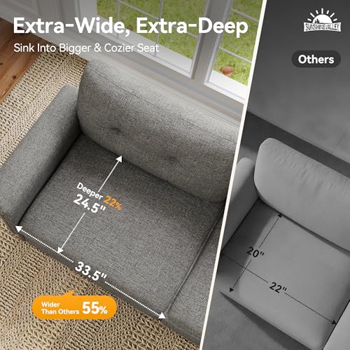 Image of SUNSHINE VALLEY 3-Piece 6-Seater Cloud Modular Sofa Set with Extra Deep & Wider Cushions, Oversized Mid-Century Modern Couch Set with Loveseat and Throw Pillows for Living Room, Linen Dark Grey