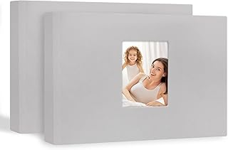 Photo Album 5x7 2 Pack, Small 5x7 Photo Album Linen Cover Hold 72 Photos with Front Window, 5x7 Photo Album Book for 5x7 Pictures Artwork Drawings or Wedding Kids Family Baby Pictures (Grey)