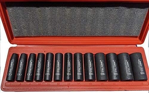 CAL-HAWK AISDCVB133M 3/8" Dr. 6 POINT Metric Deep Impact Socket Set | 13 Piece | Chrome Vanadium Steel | Metric Size Sockets