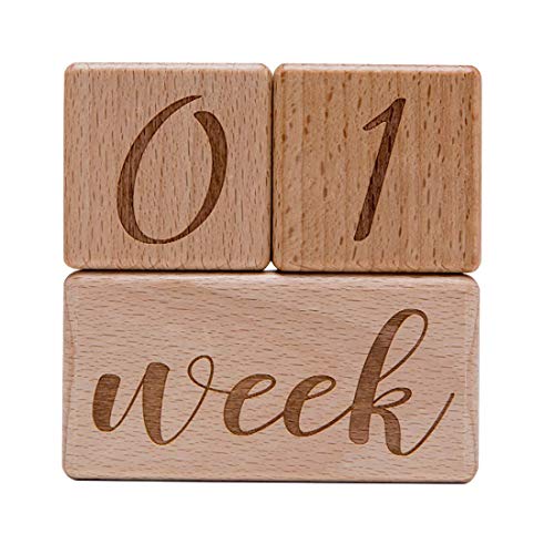 Baby Month Blocks Wooden Baby Milestone Age Blocks with Weeks Months