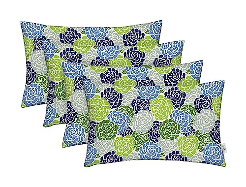 RSH Décor Jumbo Lumbar Pillow Covers – Set of 4 | 26" x 16" | for Outdoor Patio, Lounge, Adirondack, Deck | Water & Fade-Resistant | Includes Down-Alternative Inserts | Livi Courtyard Floral