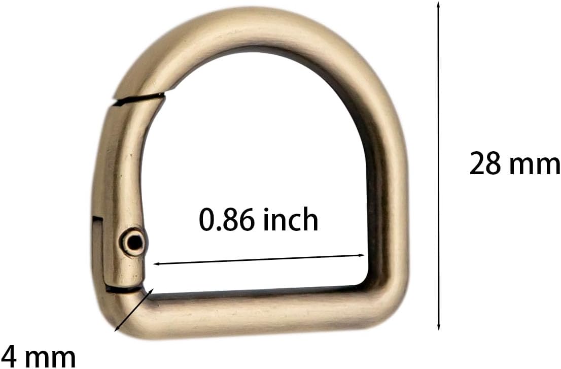 Metal D-Rings, 10 PCS Spring Opening Purse Making Clip Key Ring Holder (Brushed Brass)
