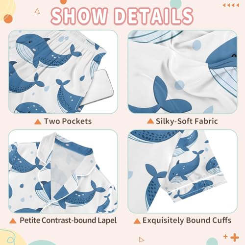 senya Cartoon Whale B Satin Summer Pajama Sets Silk Short Sleeve Button Down Sleepwear3