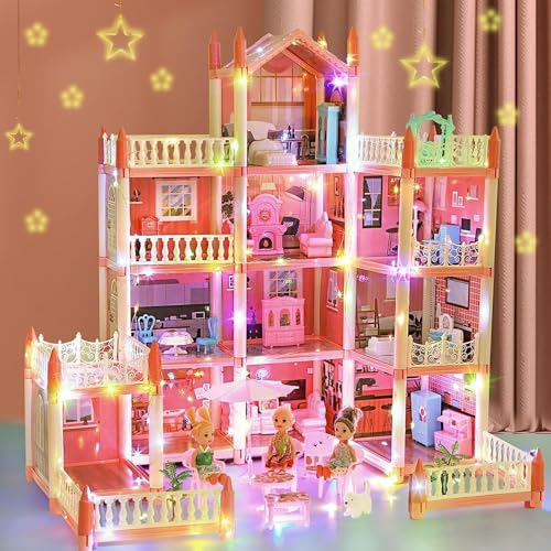 Image of Doll House, Dream House for Girls Pretend Toys - 4 Story 16 Rooms Dollhouse 7-8 Furniture and Accessories, Toddler Playhouse DIY Building Kids Gift for for 3 4 5 6 7 8 9 10 Year Old Girls